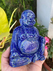 Hand Carved Lapis Lazuli Laughing Buddha <b>Statue</b> Natural Blue Gemstone Feng Shui Wealth Decor Wholesale Supplier - Product Image 2