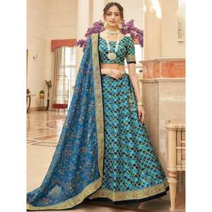 Astonishing Blue <b>Sequins</b> Work <b>Art</b> Silk Sangeet Wear Lehenga Choli - Product Image 1