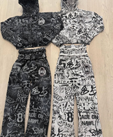 Ensemble de survêtement unisexe effet vieilli, léger, avec broderie imprimée, sweat à capuche personnalisé délavé à l'acide et pantalon de survêtement long, grandes tailles, couleur unie