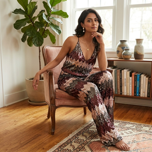 Women’s Sequin Halter Neck <b>Jumpsuit</b> | <b>Sparkly</b> Party Romper, Sleeveless V-Neck, Wide Leg | Cocktail Clubwear Elegant Playsuit - Product Image 4