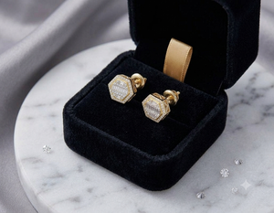 Custom 10K Solid Gold Hexagon Baguette Cut Lab Grown Diamond Stud <b>Earrings</b> <b>for</b> Women Children's-Trendy Birthday Engagement Gifts - Product Image 5