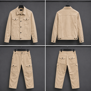 Ensemble veste bomber longue et pantalon blanc pour homme, logo frontal, cuir PU, couleur unie, col rabattu, fermeture boutonnée, vêtement de printemps - Product Image 4