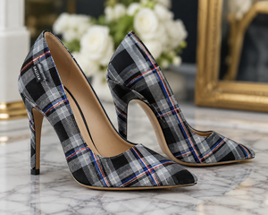 Escarpins à talons aiguilles en tartan pour femmes, design et logo personnalisés, qualité supérieure - Product Image 3