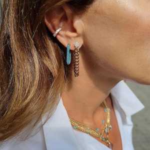 Custom Minimalist Lab Grown <b>Diamond</b> Certified DEF Color VS+ Clarity Curb Chain <b>Dangle</b> Drops Stud <b>Earrings</b> 14K 18K Solid Gold - Product Image 6
