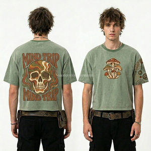 Camiseta Visceral Grid al por mayor, 300GSM, gris con lavado ácido, gráfico de calavera colorido, para hombre, estilo oversize, ropa urbana, fabricante - Product Image 6