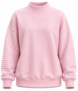 Sudadera de cuello alto para mujer con logo personalizado, mangas de gingham, apliques de letras, estilo oversize, casual, tipo jersey, fabricante - Product Image 6
