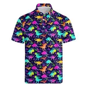 Chemise de golf à manches courtes pour homme, imprimé dinosaure coloré, décontractée, respirante, coupe régulière, jersey polyester/coton 180g - Product Image 1