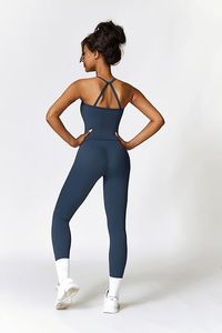 <b>Women</b> Yoga Set Spaghetti Strap Scoop Neck Sleeveless <b>Crop</b> Top High Waist <b>Leggings</b> Two Piece Activewear Solid Color Seamless - Product Image 2
