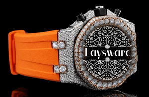 นาฬิกาข้อมือ Laysware Jewels รุ่นล่าสุด สไตล์ฮิปฮอป ประดับเพชร VVS มอยส์ซาไนต์ สายยางสีส้ม ตัวเรือนสแตนเลสสตีล ฝังเพชรเต็มตัว พร้อมจี้แก้ว - Product Image 6