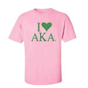 Camiseta I Love AKA con estampado gráfico de corazón verde y rosa claro, cuello redondo, algodón, informal, para hermandad, manga corta - Product Image 1