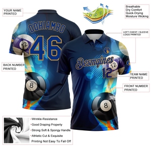 Camiseta de Polo de Alto Rendimiento con Diseño 3D en Azul Marino y Dorado Antiguo, Personalizada y de Venta Directa al Por Mayor - Product Image 2