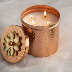 Pot à bougie cylindrique en cuivre, porte-bougie votif, fait main, résistant à la chaleur, décoration d'intérieur, logo personnalisé, luxe, brun, parfumé, Noël - Product Image 1