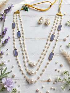 Indian <b>LONG</b> ZIRCON MALA <b>Necklace</b> Set with Gold Plated Brass Chain and Pear Cut Crystals Matching Earrings for Women's Wedding - Product Image 1