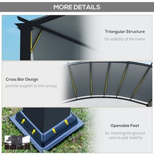 Pergola rétractable 11x11 avec auvent gris, structure en acier, imperméable, protection solaire pour villa, cour, parc, extérieur, matériau en aluminium - Product Image 6