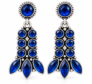 Boucles d'oreilles pendantes vintage en cristal bleu pour femme, en alliage plaqué argent antique, forme géométrique marquise - Product Image 1