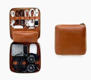 Genuine <b>Leather</b> Tech Organizer <b>Case</b> Zipper Closure 7 Inch Handmade Vintage Design 2-3 Compartments for <b>Documents</b> Electronics - Product Image 1