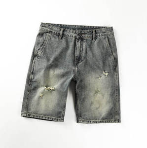 Shorts en jean vintage déchirés et brodés, style streetwear baggy, avec strass, pour hommes – Fabrication sur mesure - Product Image 1