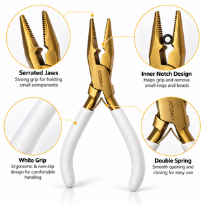 Kit d'outils de pose de perles pour extensions capillaires en or, en acier inoxydable, avec pince de fermeture et d'élimination de micro-perles, enfileur de boucles, poignée blanche ZetomedPro - Product Image 6