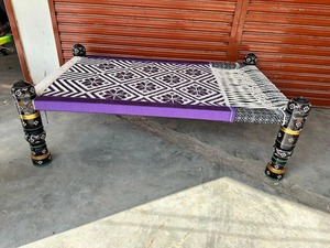 Handwoven Rectangular Charpai <b>Bench</b> With Colorful Patterned Design Durable Wooden Outdoor Furniture Modern Style - Product Image 2
