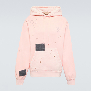 Nouveau sweat-shirt rose surdimensionné à capuche avec broderie à la main, patchwork, poche avant, décontracté, unisexe, pour le printemps, en vente - Product Image 1