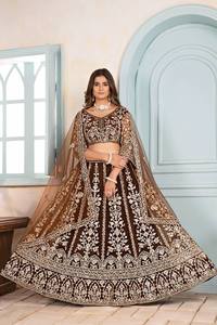 Brown Silk Lehenga Choli With Heavy Embroidery And <b>Sequins</b> For Wedding Women Traditional Indian Pakistani Wear Floor Length - Product Image 3