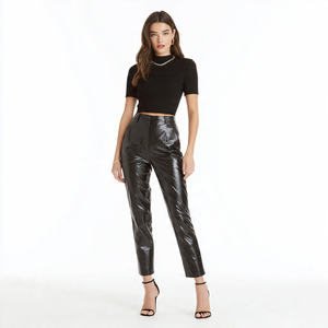 Pantalon crayon d'hiver respirant et écologique pour femme, taille haute élastique en PU et cuir de mouton, style streetwear - Product Image 5