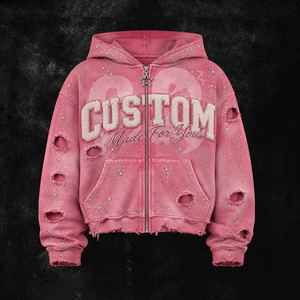 Proveedor Mayorista de Sudaderas con Cremallera y Pedrería, Fabricación de Sudaderas con Cremallera y Gráficos en Relieve de Primera Calidad - Product Image 6