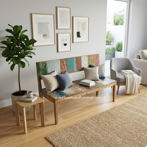 Sofá Esquinero Rústico de Dos Plazas Hecho a Mano, Desmontable, de Madera de Barco Reciclada, Ecológico, Color Natural, para Interiores y Exteriores, Apartamentos y Hoteles - Product Image 3