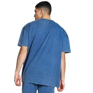 T-shirt en coton bleu vintage surdimensionné pour homme, manches courtes, col rond, décontracté, respirant, coupe jersey, longueur normale, 280g - Product Image 3