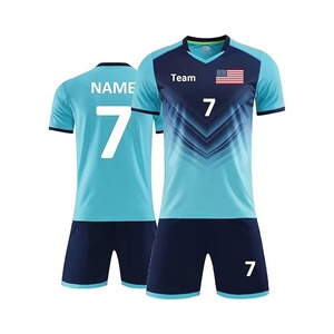 Ensemble de maillots de football pour hommes, bleu clair marine, imprimé géométrique, sublimé, évacuation de l'humidité, manches courtes, col en V, coupe athlétique - Product Image 2