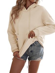 Sudadera con capucha holgada informal Beige para mujer, sudadera de manga larga para otoño e invierno, Tops gruesos simples con diseño estampado bordado, 2025 - Product Image 5