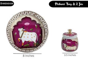 Plateau Pichwai en métal du Rajasthan, pot en acier, Diya en laiton Lotus, Décoration de Diwali, Cadeau pour la maison, Cadeau de mariage Navratri, Art déco Ramadan - Product Image 2