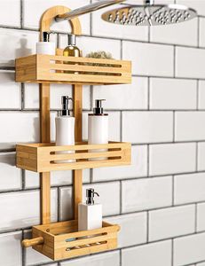 Estante de Ducha Moderno de Madera de Teca con Organizador Colgante Minimalista para Baño, Ideal para Interiores de Casas de Lujo - Product Image 1