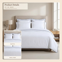 Ensemble de literie 4 pièces en coton blanc rayé 300 fils pour hôtel, housse de couette, drap et taies d'oreiller OEM pour chambre d'hôtes et complexe hôtelier
