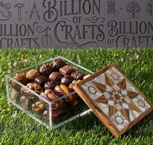 Boîte de rangement en bois laqué Eid Mubarak, boîte carrée pour dattes et chocolats, conteneur pour bonbons, préservation de la fraîcheur, cadeau du Ramadan - Product Image 1