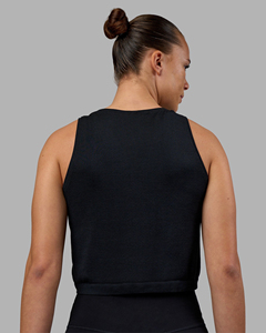 Women's Black <b>Cropped</b> Tank <b>Top</b> O-Neck Minimalist Solid Knitted Breathable Spandex Polyester Sportwear - Product Image 6