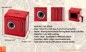 Kwang Hsieh Hot Bán Cá nhân hoá kim loại đồng xu tiền tiết kiệm hộp với 2 chữ số kết hợp khóa - Product Image 6