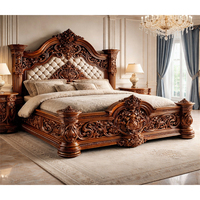 Ensemble de meubles de chambre à coucher en teck massif, fait main, style Royal Regency, moderne, taille standard, hauteur réglable, personnalisable, table de chevet sculptée à la main