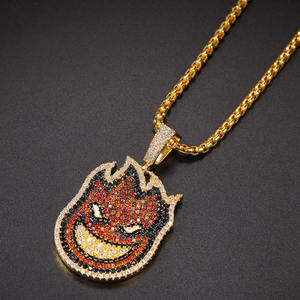 จี้รูปเปลวไฟสีแดงเคลือบทอง สร้อยคอฮิปฮอปสำหรับทุกเพศ - Product Image 3