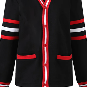 Custom Demand DST <b>Red</b> & Black Contrast <b>Women</b> Fleece <b>Cardigan</b> Long Sleeve V- Neck Wholesale Manufacturer Collegiate <b>Cardigan</b> - Product Image 5