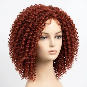 Long Reddish Curly Double Drawn 100% Remy Human Hair Weft <b>Wig</b> Full Volume Silk Base Average Size - Product Image 4