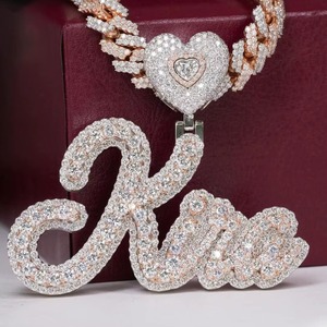 Iced Out Moissanite Letter Name Pendant 18K Gold Plated Rose Gold Chain <b>Necklace</b> Luxury Hip Hop Style <b>Initial</b> Jewelry For Gifts - Product Image 5