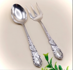 Victorian Engraved <b>Mirror</b> <b>Silver</b> Salad Server Set Stainless Steel Rust Proof With Designer Handles Ideal ForGifting And Banquets - Product Image 1