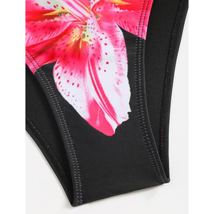 Conjunto de Bikini Sexy con Estampado de Lirios para Mujer, Traje de Baño de Dos Piezas con Cuello Halter en Contraste Negro 2026, Biquinis Acolchados - Product Image 4