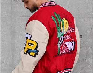 Blouson universitaire vintage en toile pour homme, avec broderie de logo sur le devant, col montant respirant, 100 % laine, vente en gros - Product Image 6