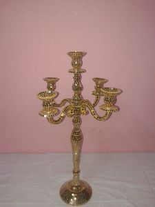 Candélabre en mosaïque dorée à cinq bras, porte-bougie, décoration d'intérieur, élégant centre de table, support à bougies décoratif en verre - Product Image 2