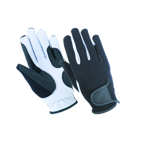 Guantes de equitación blancos y negros de cuero sintético para mayor durabilidad y comodidad durante todo el día, con reverso de tela transpirable para diversas tareas. - Product Image 1