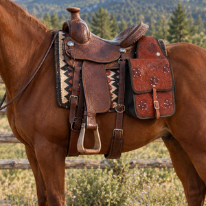 Vintage Western Leather Horse Saddle Bag | Equestrian Side Storage <b>Pouch</b> Secure Straps Buckles Trail Riding Ranch <b>Work</b> Tack Gear - Product Image 2