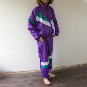 Men Purple Color Blocking Tracksuit Full Zipper Sporty Loose Fit Jogger Set Lightweight Polyester Spring Wear - Product Image 5