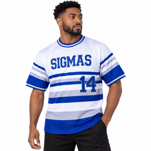 T-shirt de Fraternité Athlétique Rayé à Col Rond en Jersey Respirant 100% Coton 14 Mailles Blanc et Bleu Royal pour Hommes Phi Beta Sigma - Product Image 1